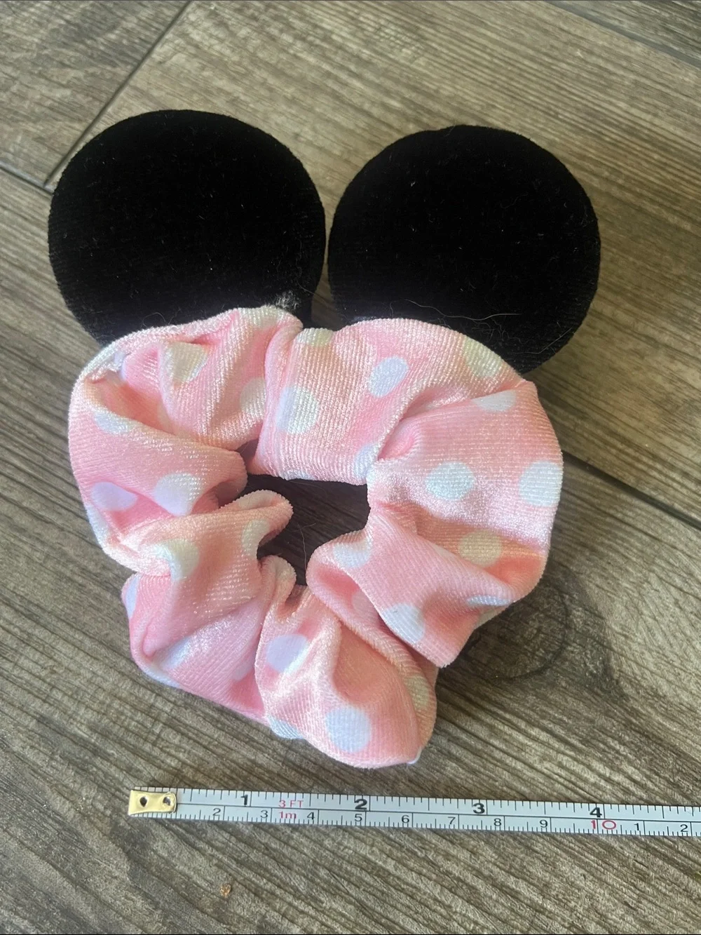 Pink Polka Dot Minnie-Style Scrunchie Hair Accessory with Sequin Bow